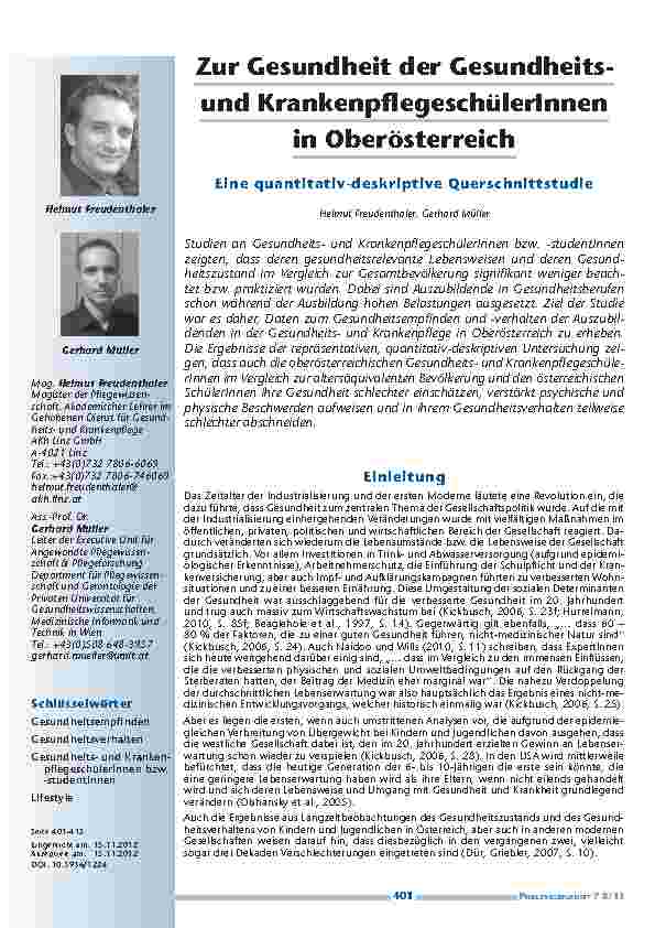 Zur Gesundheit der Gesundheitsund KrankenpflegeschülerInnen in Oberösterreich - Eine quantitativ-deskriptive Querschnittstudie