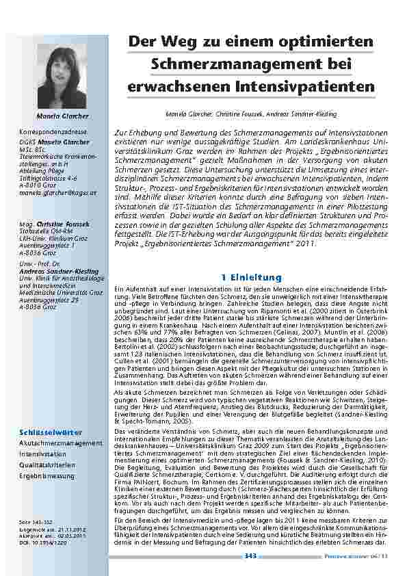 Der Weg zu einem optimierten Schmerzmanagement bei erwachsenen Intensivpatienten