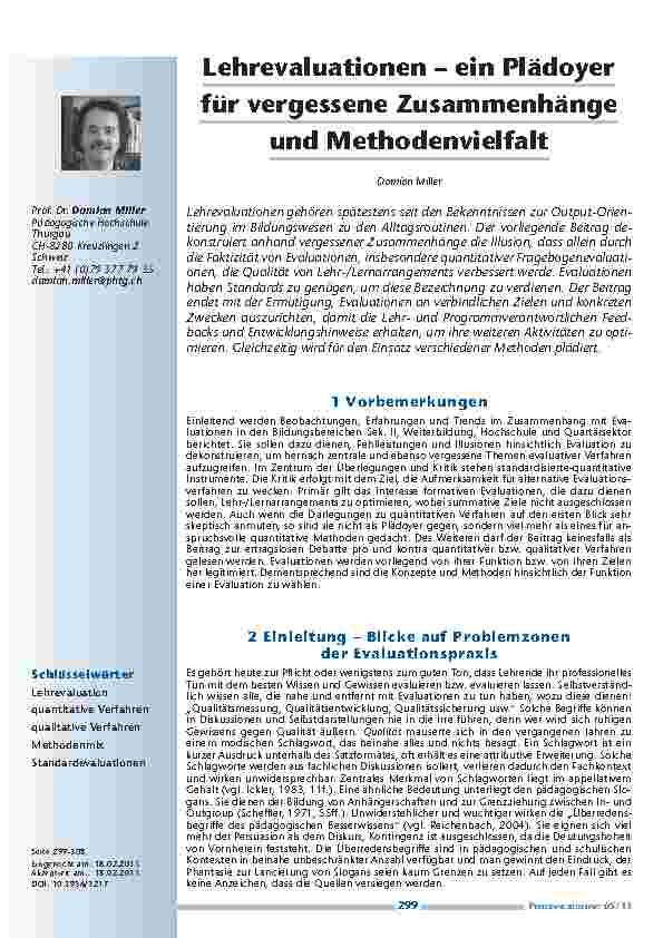 Lehrevaluationen – ein Plädoyer für vergessene Zusammenhänge und Methodenvielfalt