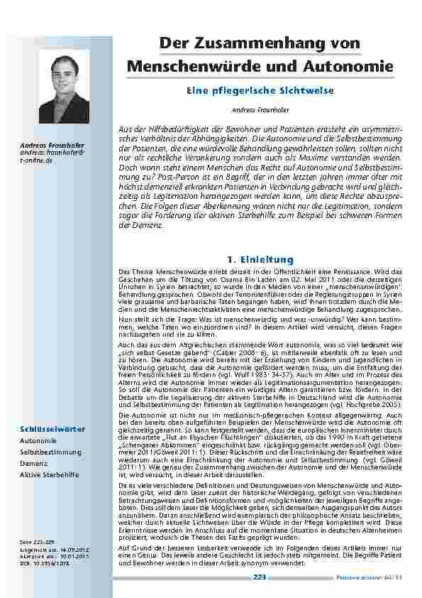 Der Zusammenhang von Menschenwürde und Autonomie – Eine pflegerische Sichtweise