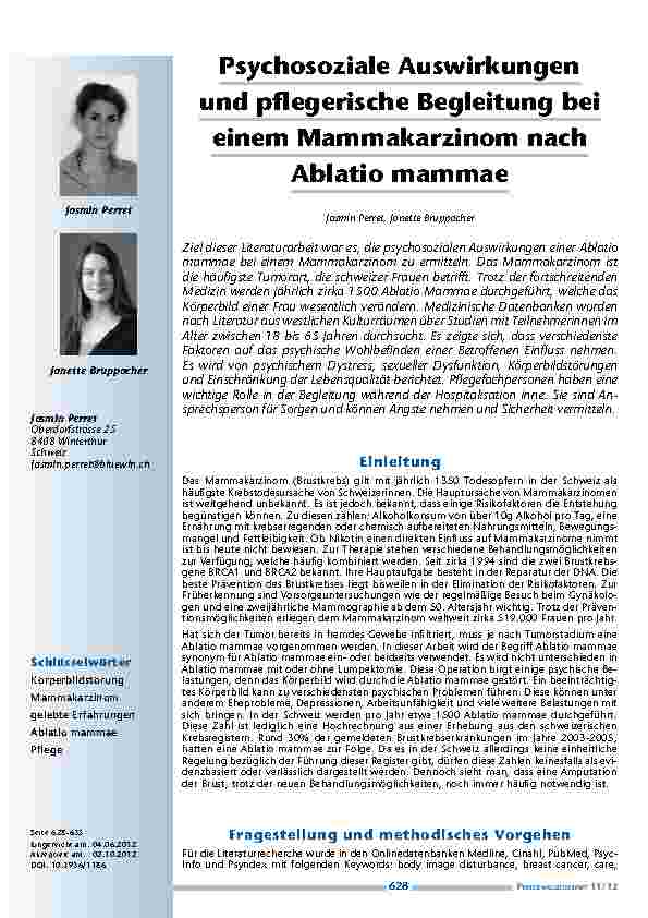 Psychosoziale Auswirkungen und pflegerische Begleitung bei einem Mammakarzinom nach Ablatio mammae