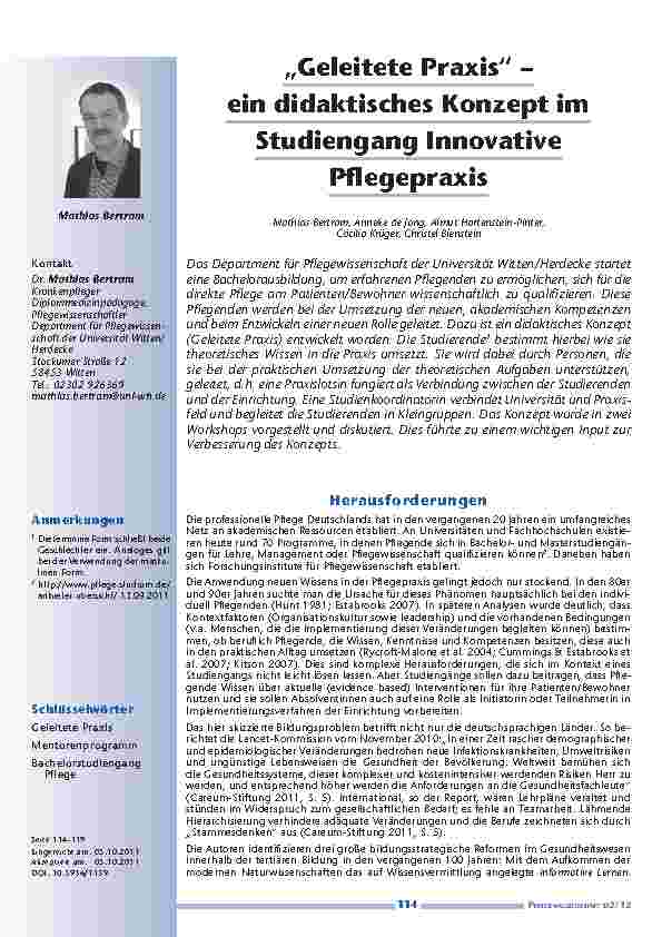 „Geleitete Praxis“ – ein didaktisches Konzept im Studiengang Innovative Pflegepraxis