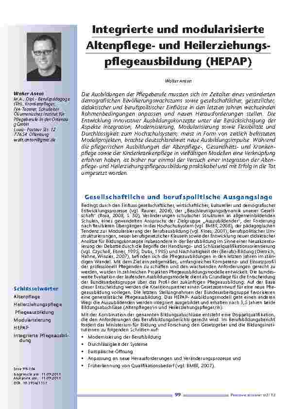 Integrierte und modularisierte Altenpflegeund Heilerziehungspflegeausbildung (HEPAP)