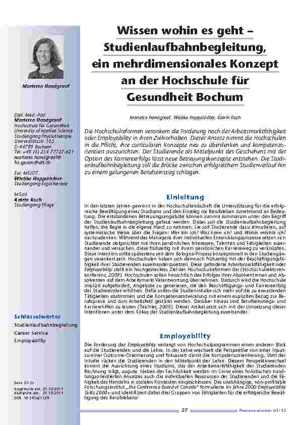 Wissen wohin es geht – Studienlaufbahnbegleitung, ein mehrdimensionales Konzept an der Hochschule für Gesundheit Bochum