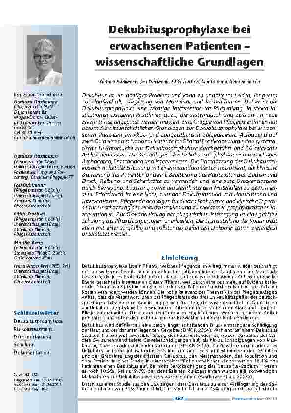 Dekubitusprophylaxe bei erwachsenen Patienten – wissenschaftliche Grundlagen