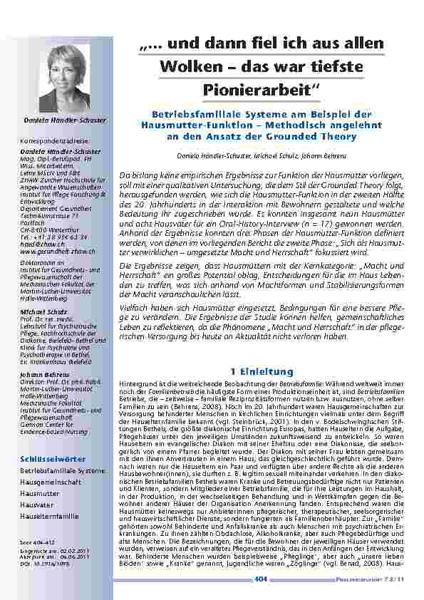 „... und dann fiel ich aus allen Wolken – das war tiefste Pionierarbeit“ Betriebsfamiliale Systeme am Beispiel der Hausmutter-Funktion – Methodisch angelehnt an den Ansatz der Grounded Theory