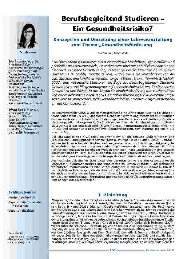 Berufsbegleitend Studieren – Ein Gesundheitsrisiko? Konzeption und Umsetzung einer Lehrveranstaltung zum Thema „Gesundheitsförderung“