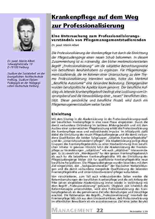 Krankenpflege auf dem Weg zur Professionalisierung