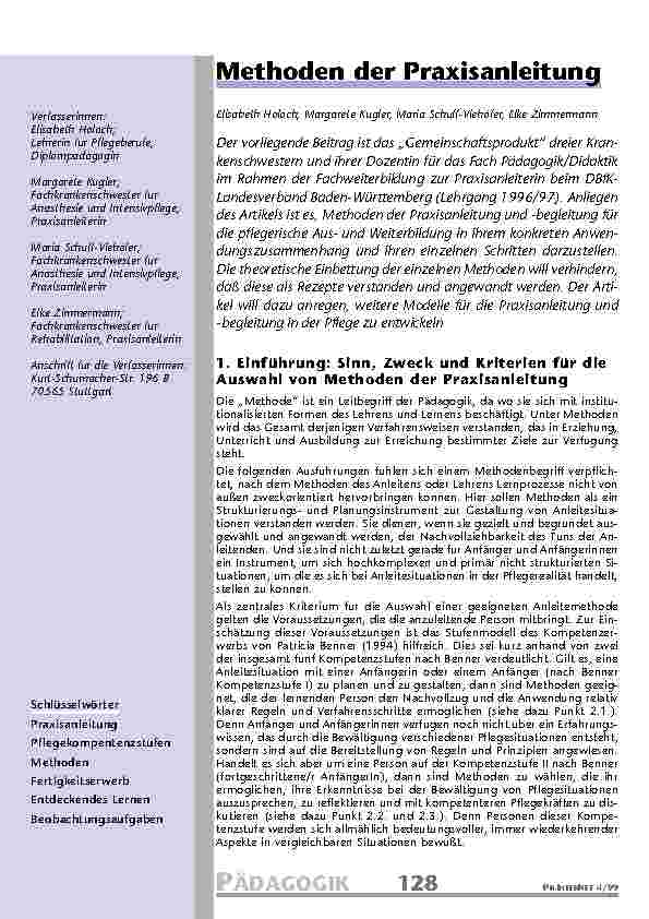 Methoden der Praxisanleitung