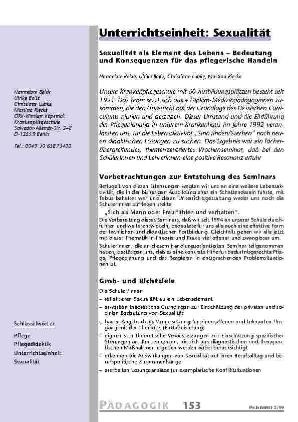 Unterrichtseinheit: Sexualität