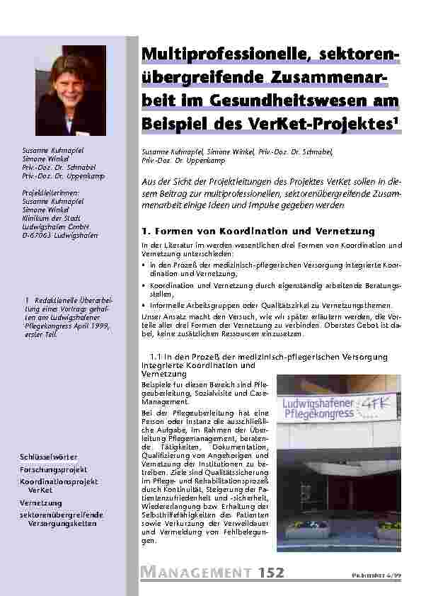 Multiprofessionelle, sektorenübergreifende Zussamenarbait im Gesunheitswesen am Beispiel des VerKet-Projektes