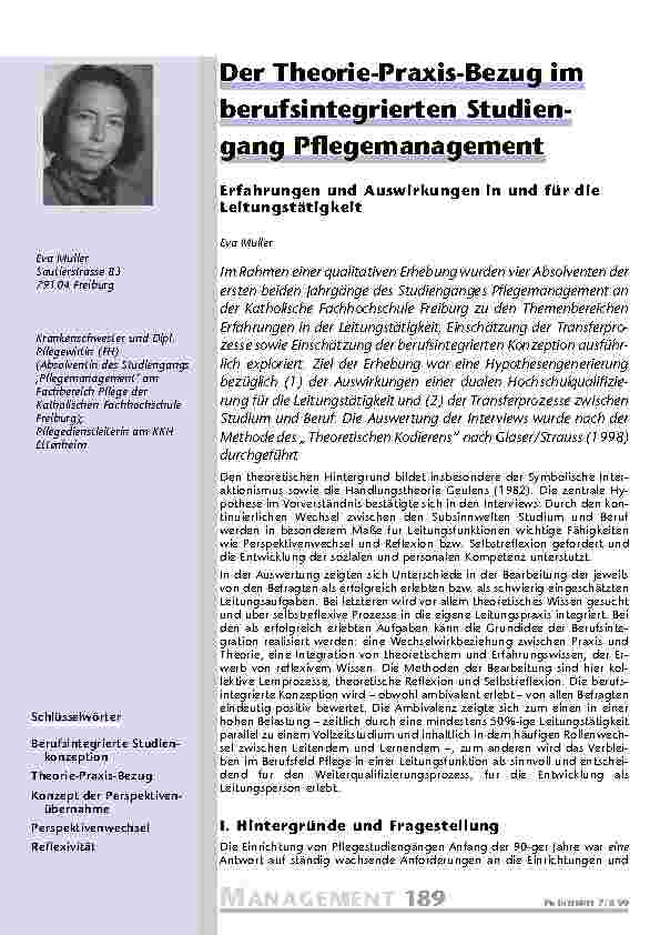 Der Theorie-Praxis-Bezug im berufsintegrierten Studien-gang Pflegemanagement