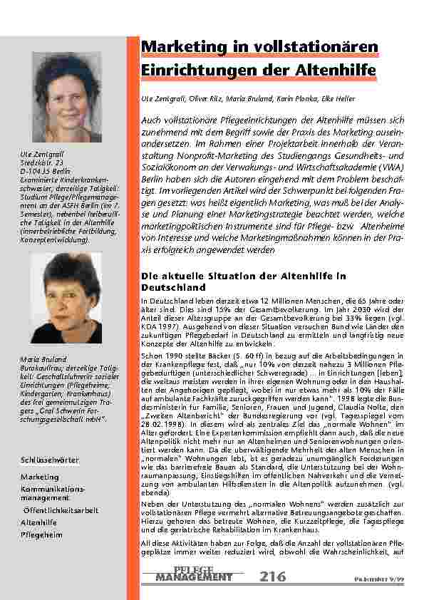 Marketing in vollstationären Einrichtungen der Altenhilfe
