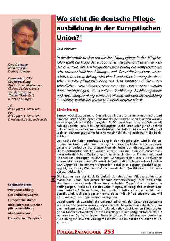Wo steht die deutsche Pflegeausbildung in der Europäischen Union?