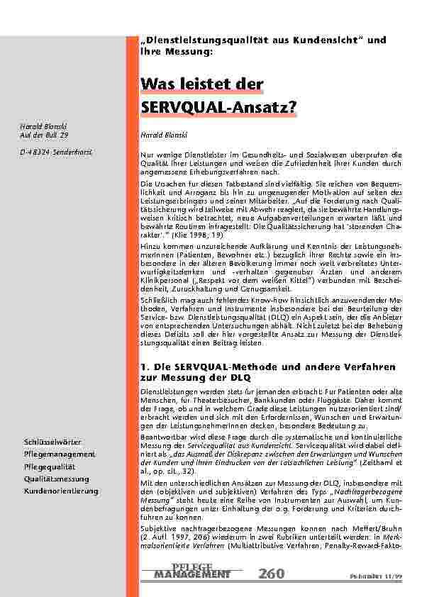 Was leistet der SERVQUAL-Ansatz?