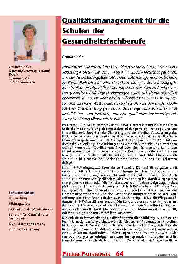 Qualitätsmanagement für die Schulen der Gesundheitsfachberufe