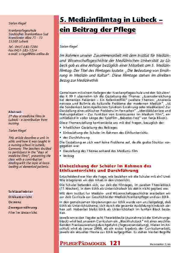 5. Medizinfilmtag in Lübeck – ein Beitrag der Pflege