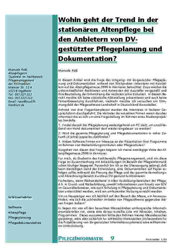 Wohin geht der Trend in der stationären Altenpflege bei den Anbietern von DV-gestützter Pflegeplanung und Dokumentation?