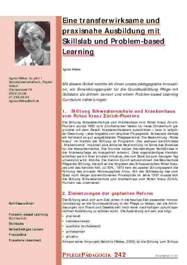 Entwicklung einer Modellschule mit Skillslabs als drittem Lernort und einem Problem-based Learning Curriculum