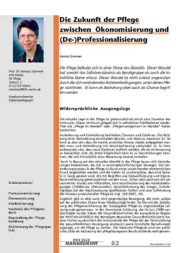 Die Zukunft der Pflege zwischen Ökonomisierung und (De-)Professionalisierung