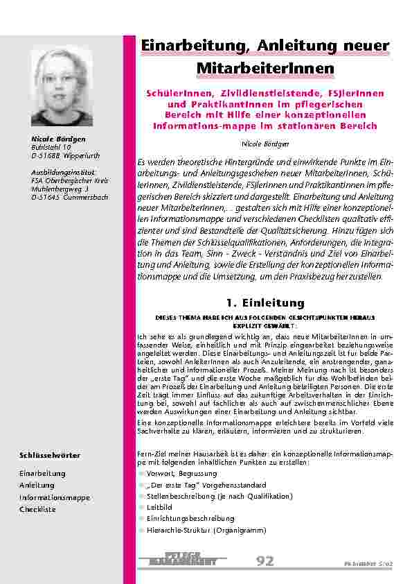 Einarbeitung, Anleitung neuer MitarbeiterInnen