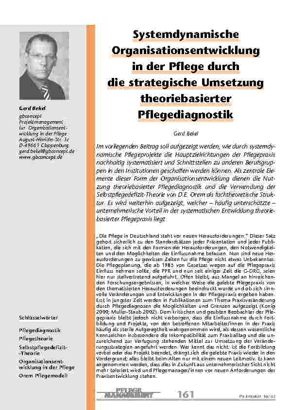 Systemdynamische Organisationsentwicklung in der Pflege durch die strategische Umsetzung theoriebasierter Pflegediagnostik