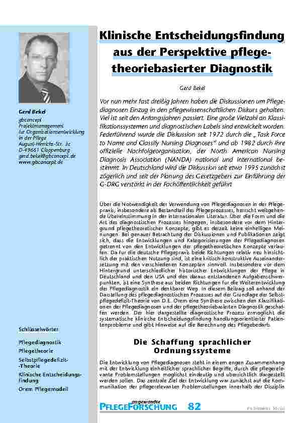 Klinische Entscheidungsfindung aus der Perspektive pflegetheoriebasierter Diagnostik