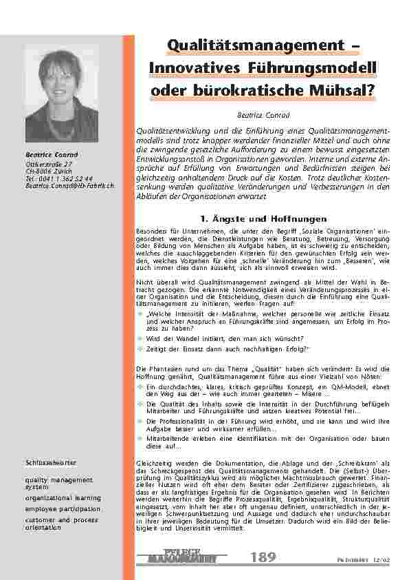 Qualitätsmanagement – Innovatives Führungsmodell oder bürokratische Mühsal?