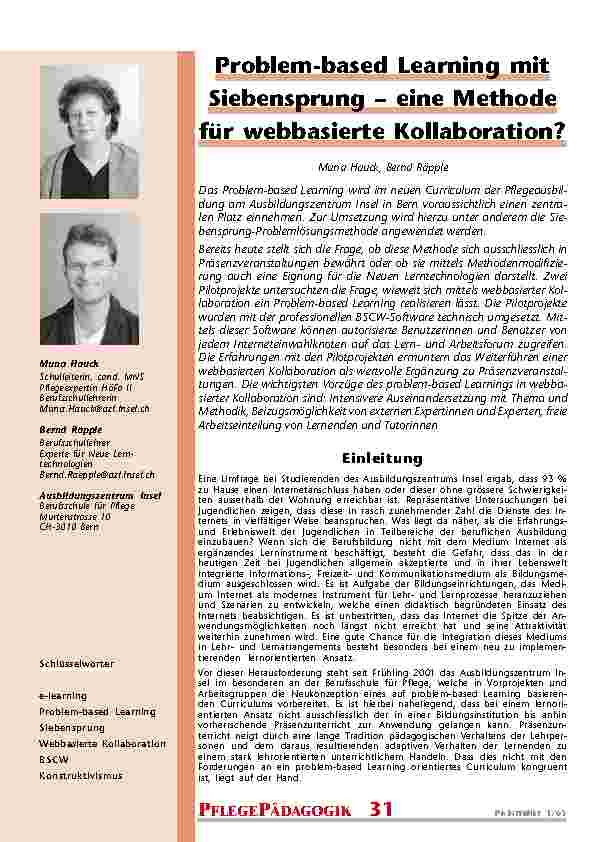 Problem-based Learning mit Siebensprung – eine Methode für webbasierte Kollaboration?