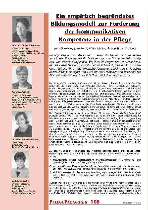 Ein empirisch begründetesBildungsmodell zur Förderungder kommunikativenKompetenz in der Pflege