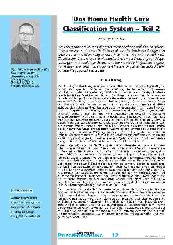 Das Home Health CareClassification System – Teil 2