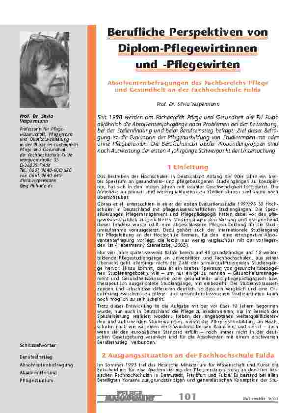 Berufliche Perspektiven vonDiplom-Pflegewirtinnenund -Pflegewirten