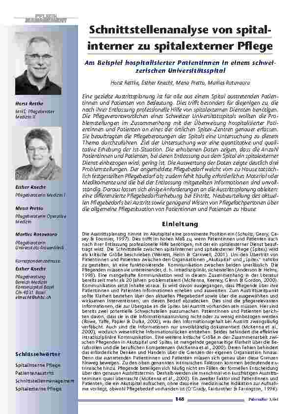 Schnittstellenanalyse von spitalinternerzu spitalexterner Pflege