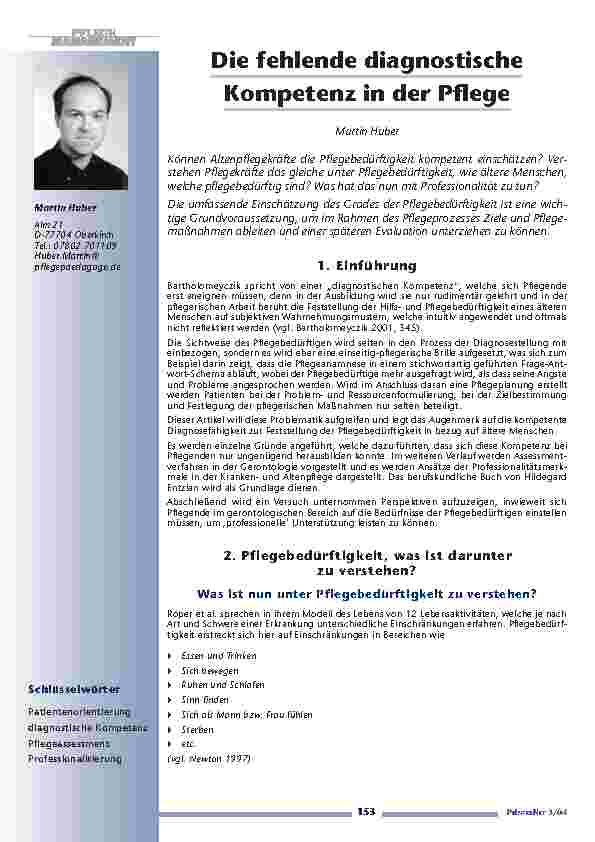 Die fehlende diagnostischeKompetenz in der Pflege