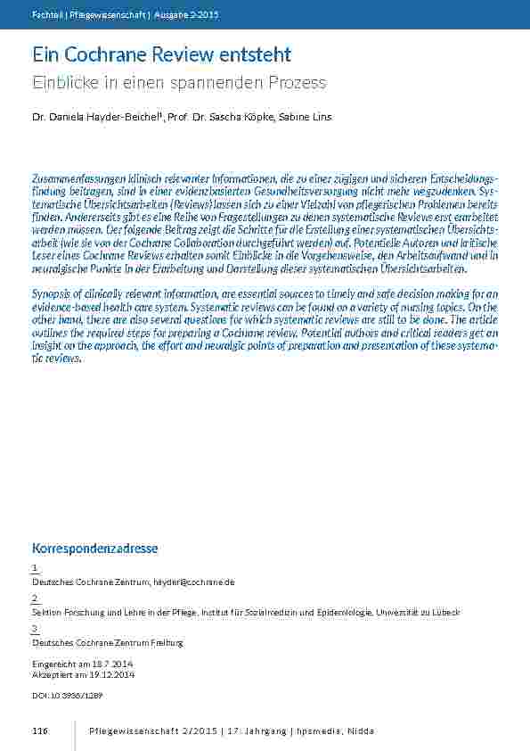 Ein Cochrane Review entsteht. nEinblicke in einen spannenden Prozess