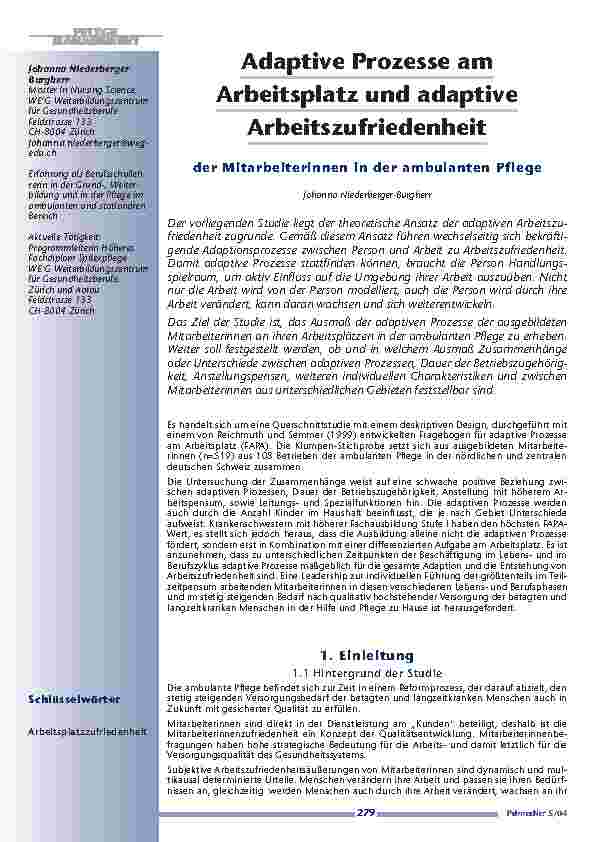 Adaptive Prozesse amArbeitsplatz und adaptiveArbeitszufriedenheit
