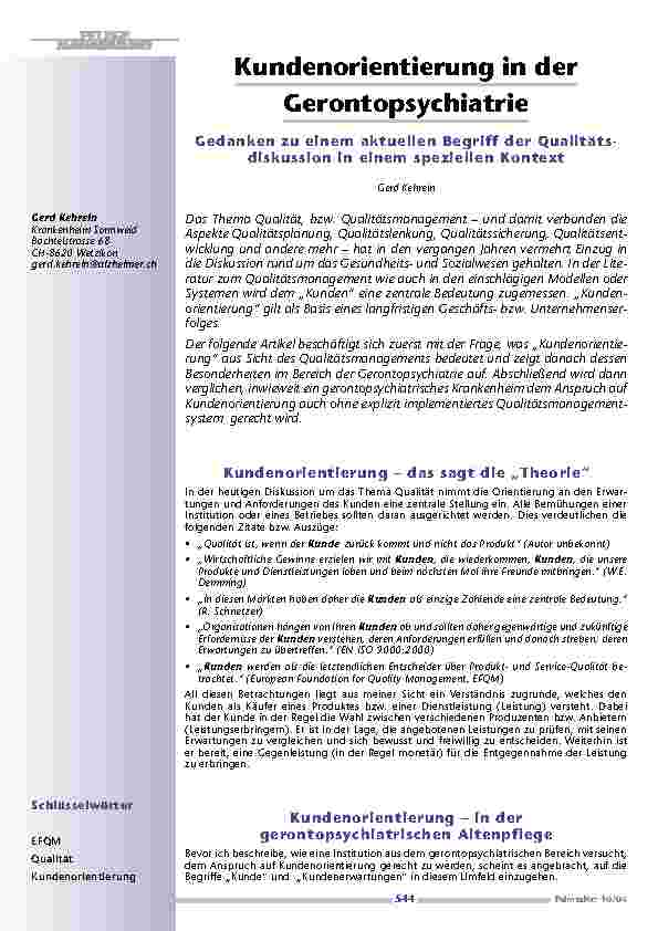 Kundenorientierung in derGerontopsychiatrie