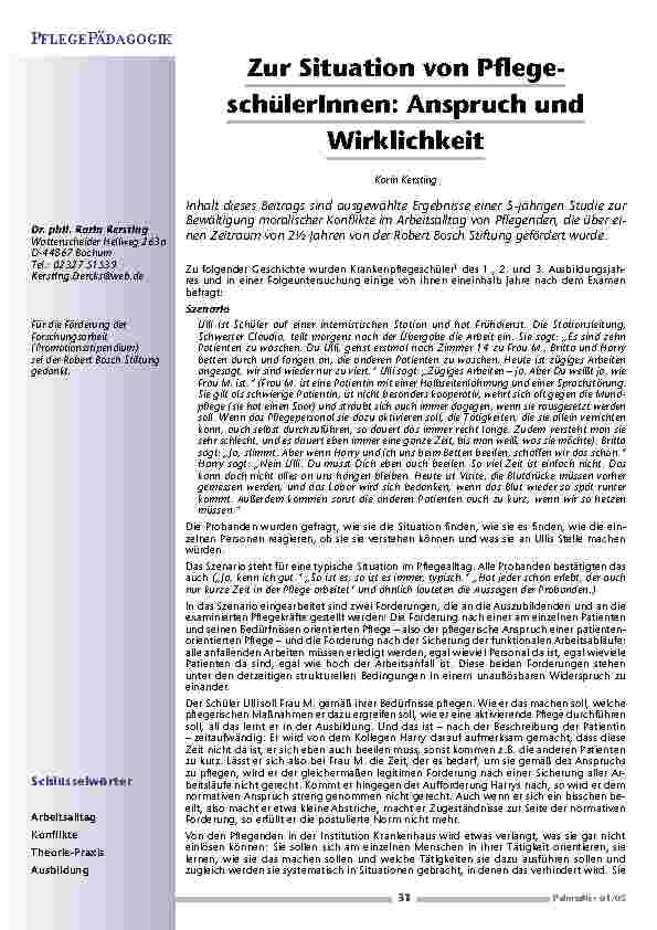 Zur Situation von PflegeschülerInnen:Anspruch undWirklichkeit