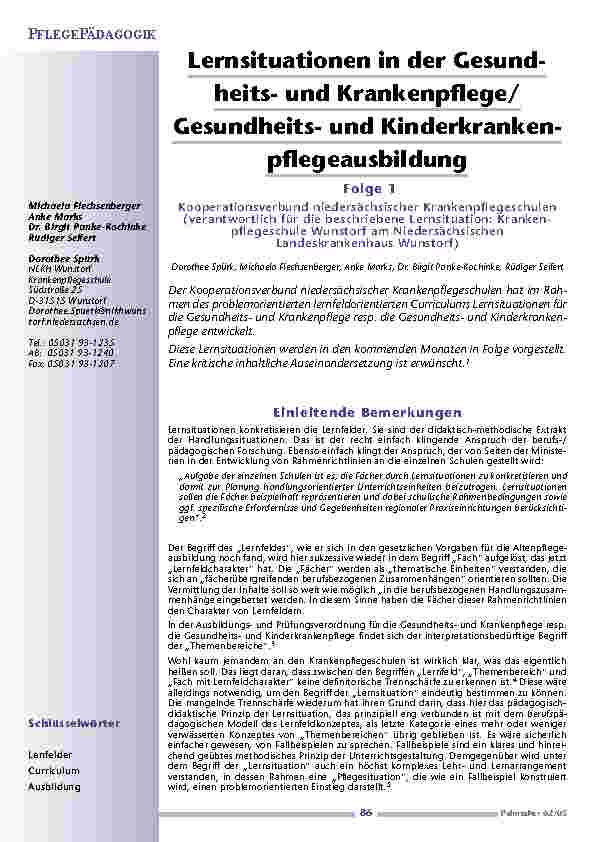 Lernsituationen in der Gesundheits-und Krankenpflege/Gesundheitsund Kinderkrankenpflegeausbildung
