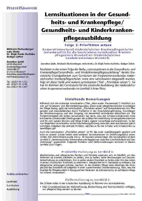 Lernsituationen in der Gesundheits-und Krankenpflege/Gesundheitsund Kinderkrankenpflegeausbildung