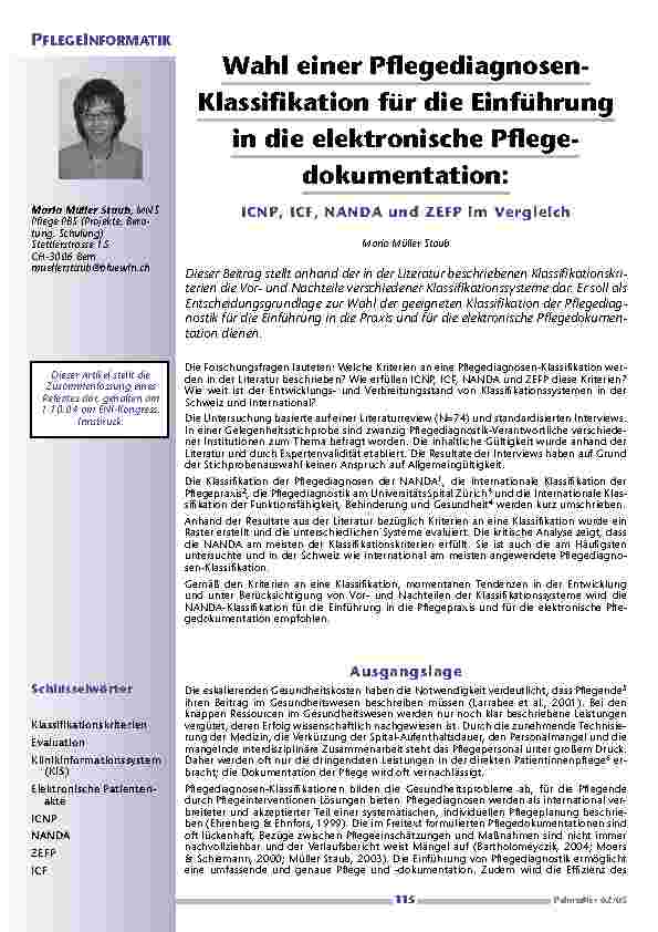 Wahl einer Pflegediagnosen-Klassifikation für die Einführungin die elektronische Pflegedokumentation