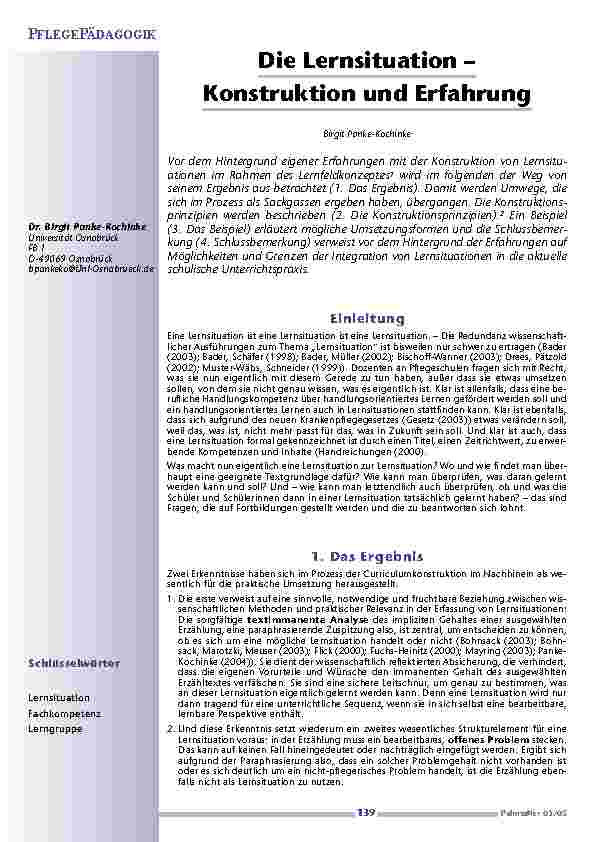 Die Lernsituation –Konstruktion und Erfahrung