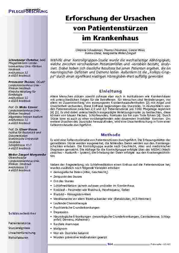 Erforschung der Ursachenvon Patientenstürzenim Krankenhaus