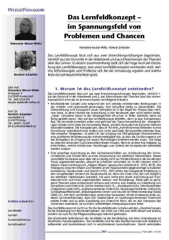 Das Lernfeldkonzept –im Spannungsfeld vonProblemen und Chancen