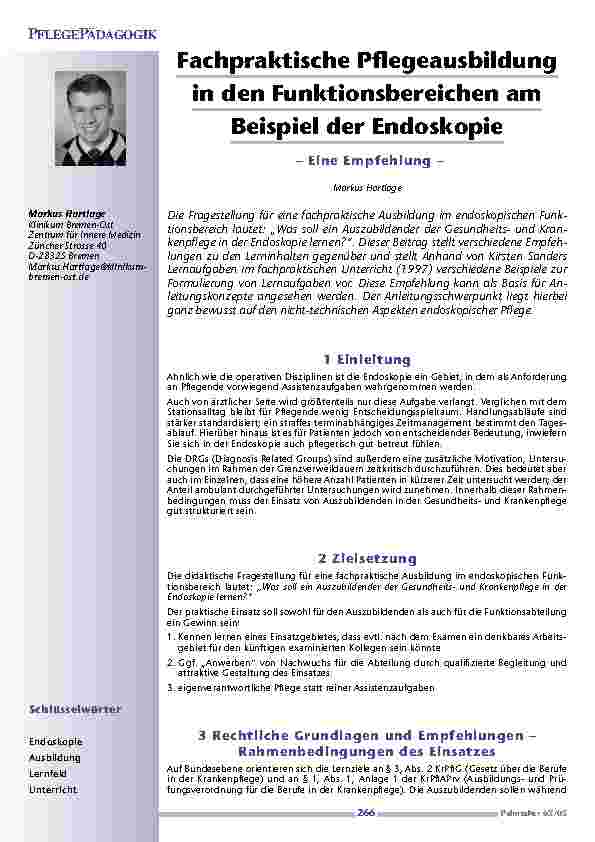Fachpraktische Pflegeausbildungin den Funktionsbereichen amBeispiel der Endoskopie