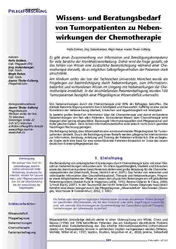Wissensund Beratungsbedarfvon Tumorpatienten zu Neben-wirkungen der Chemotherapie