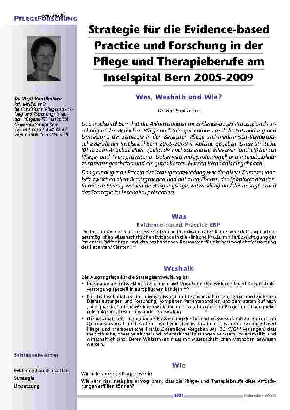 Strategie für die Evidence-basedPractice und Forschung in der Pflege und Therapieberufe am Inselspital Bern 2005-2009