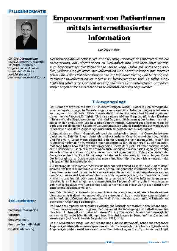 Empowerment von PatientInnenmittels internetbasierterInformation