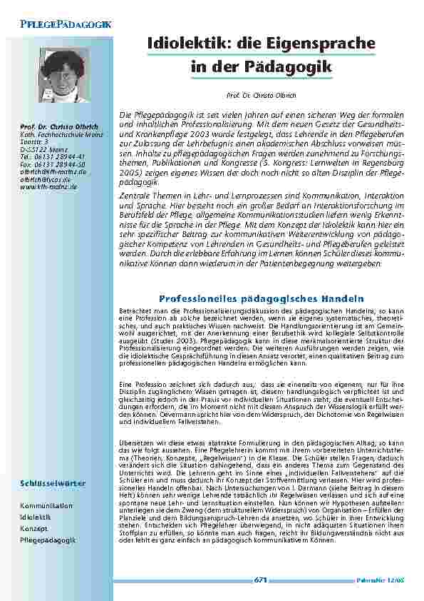 Idiolektik: die Eigensprache in der Pädagogik