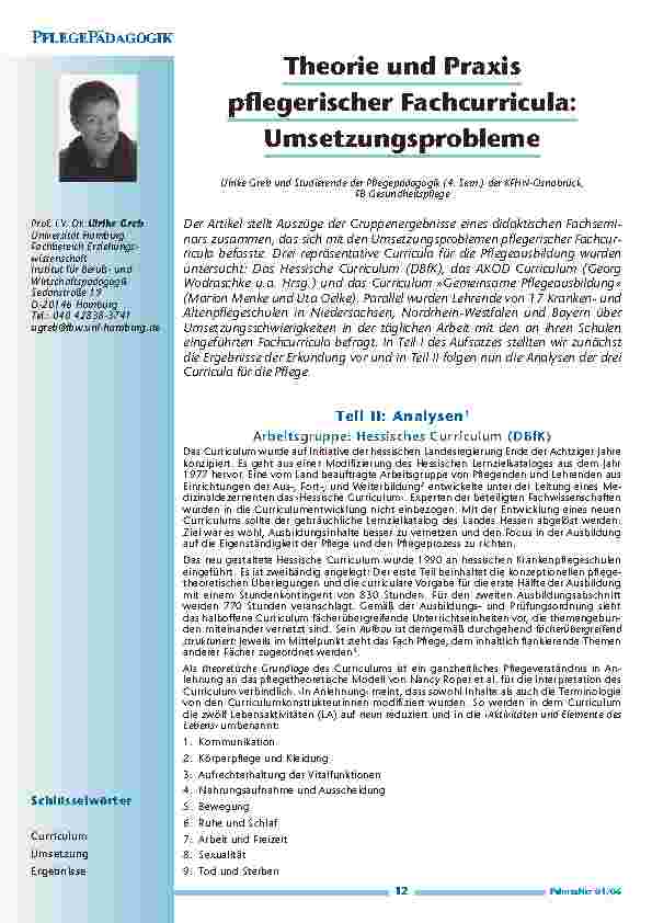 Theorie und Praxis pflegerischer Fachcurricula: Umsetzungsprobleme